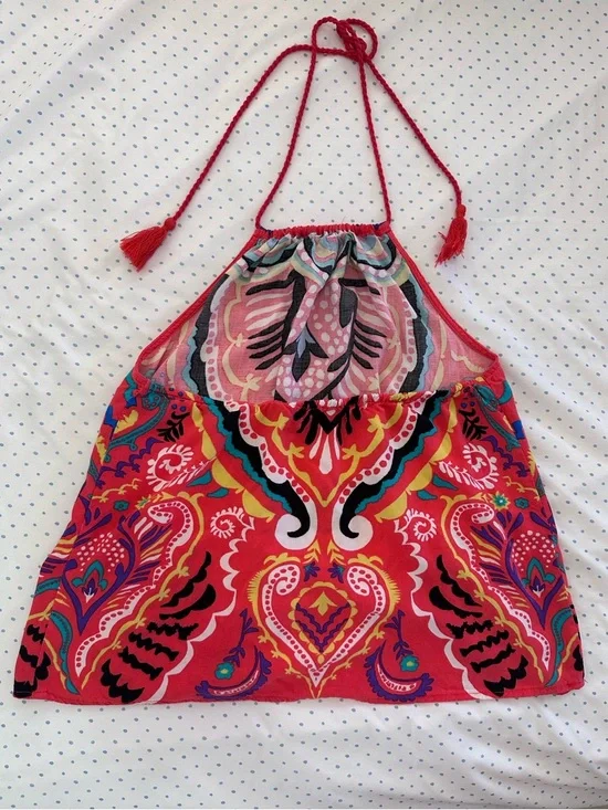 Flying Tomato Boho Halter Top Paisley Print Open Back Tie - Picture 2 of 7